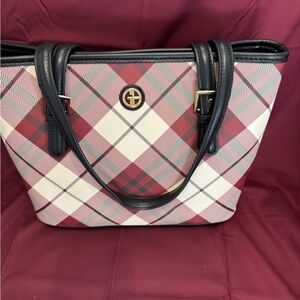 Plaid Tote Bag with Black Trim - Red/White Plaid